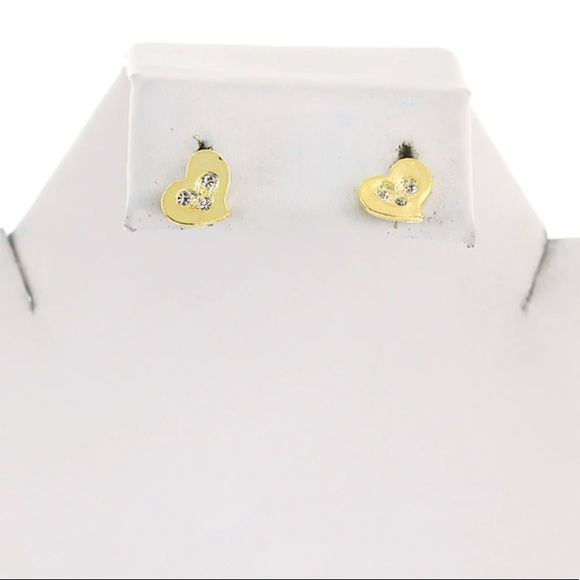 Gold Plated Heart Screwback Earrings - Picture 2 of 2